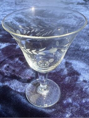 Vintage 1940s Willow Moon Etched Liquor Cocktail Glass Stemware by Pioneer